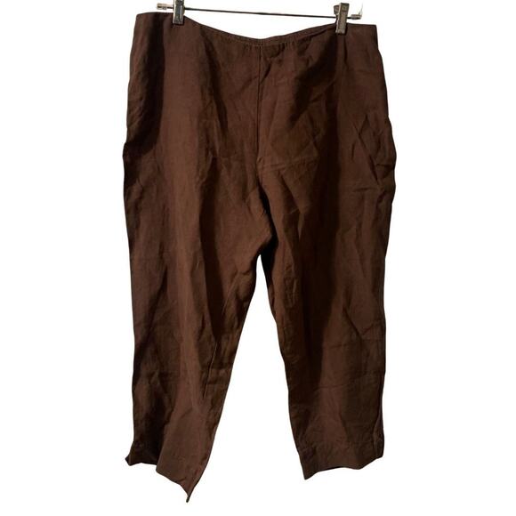 Eileen Fisher Women's Cropped Linen Pants Size L Brown Euro Summer Fall Vacation - Picture 2 of 6